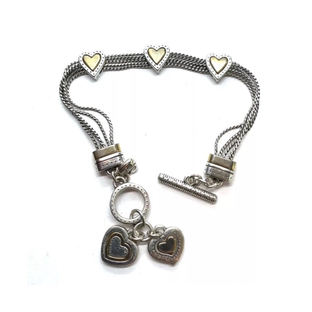 Brighton Heart Twotone MultiStrand Toggle Bracelet Silver Gold Accents 7 Signed